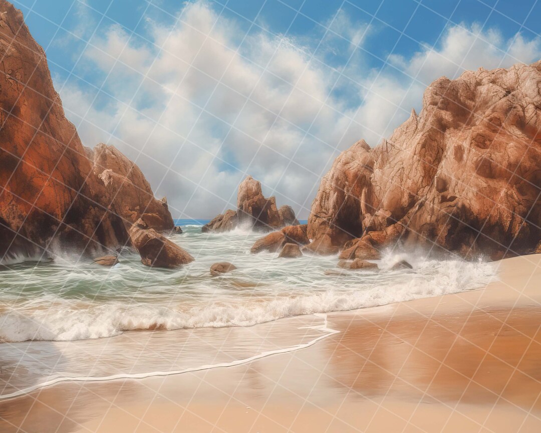Beach Cove Digital Background - Etsy