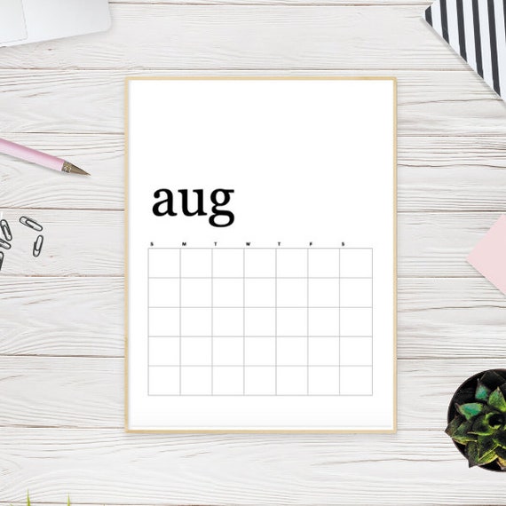 12 Month Modern Blank Calendar Monthly Calendar Minimalist Design PDF  Digitial Download Printable - Etsy