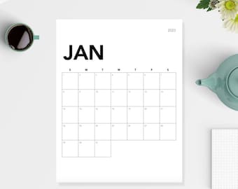 2023 Blank Calendar Numbered with Dates Digital Download Printable Calendar