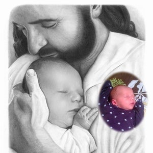 In the Arms of His Love, Custom Art of the Savior with your Baby, Child, or other Loved One