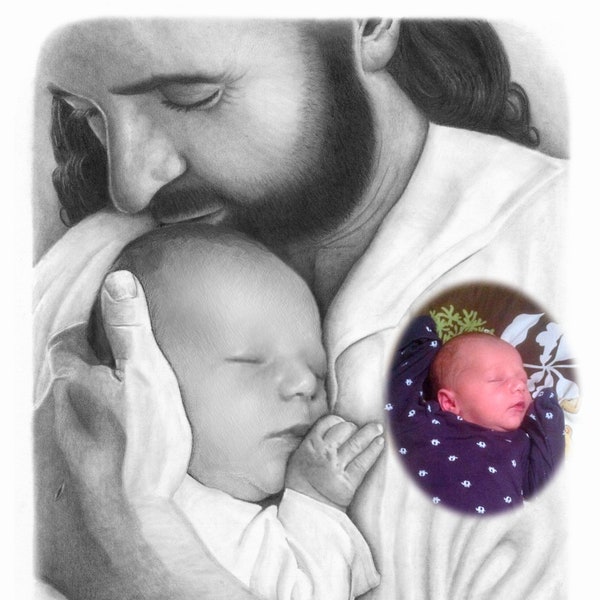 In the Arms of His Love, Custom Art of the Savior with your Baby, Child, or other Loved One