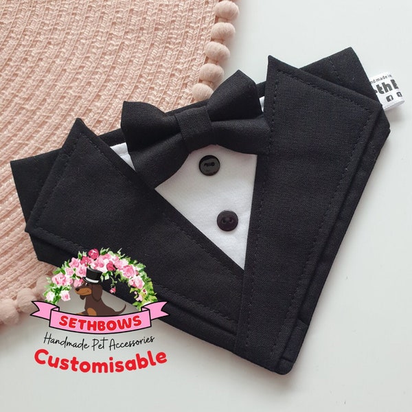 Black Dog Tuxedo Bandana, Wedding, Wedding Costume, Bride, Best Man, Bride, Black Tie, Black Suit, Unique Wedding, Custom Wedding, Pet Gitfs