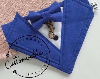 Royal Blue Wedding Dog Tuxedo Bandana, also available with a clasp to carry wedding rings for your dog of honour/honor or best dog.