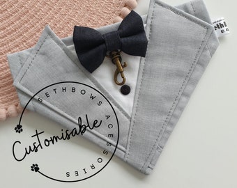 Light Grey Wedding Dog Tuxedo Bandana, also available with a clasp to carry wedding rings for your dog of honour/honor or best dog.
