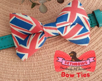 Union Jack Dog Bow Tie, Handmade Collar Accessory