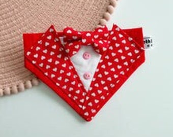 Handmade Dog Valentine Tuxedo Bandana, Dog Wedding Outfit