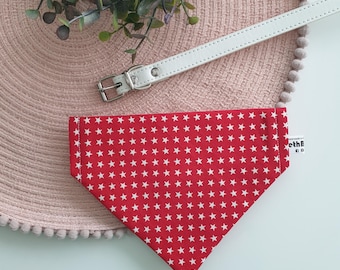 Red Cotton Dog Bandana, White Star Print Dog Neckwear