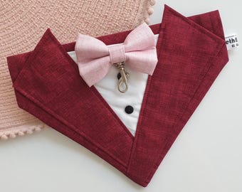Handmade Dog Tuxedo Bandana – Linen Wedding Dog Suit with Bowtie