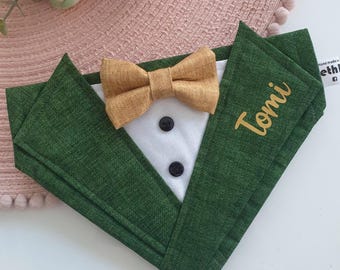 Custom Dog Tuxedo Bandana – Handmade Wedding Outfit, Ring Bearer
