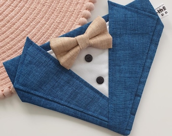 Handmade Hawaii Blue Dog Tuxedo Bandana – Linen Wedding Outfit