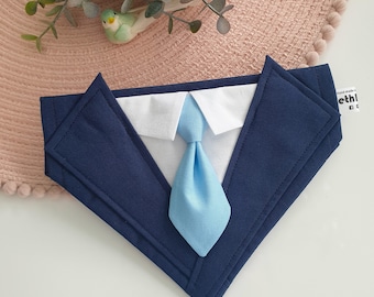 Handmade Dog Tuxedo Bandana – Navy Wedding Outfit
