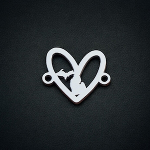 Michigan State Heart Silhouette Sterling Silver Connector Charm or Bracelet  – Permanent Jewelry