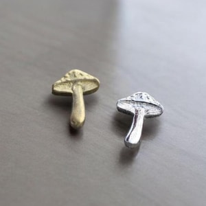 Tiny Mushroom Accent Embellishments in Sterling Silver or Brass - Soldering and Jewelry Making Components
