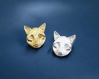 SALE Fox Face Accent Embellishments in Sterling Silver or Brass - Soldering and Jewelry Making Components