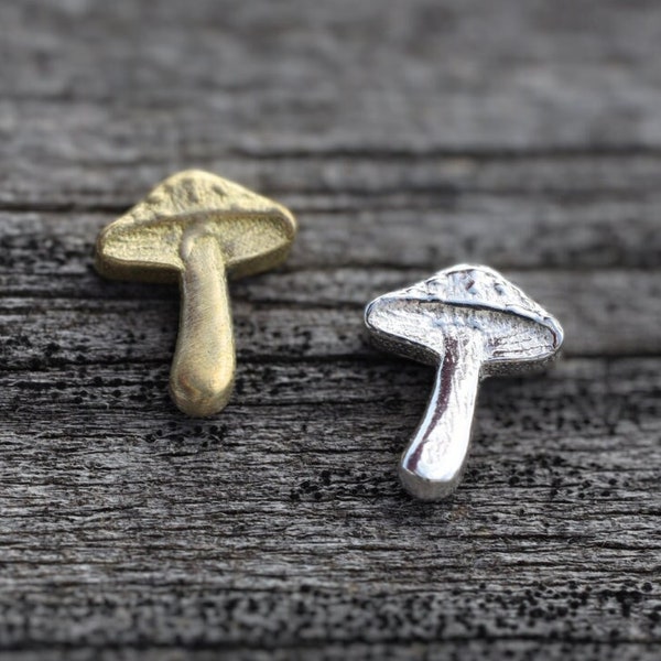 Tiny Mushroom Accent Embellishments in Sterling Silver or Brass - Soldering and Jewelry Making Components