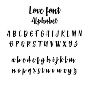 May include: Black cursive font alphabet, including uppercase and lowercase letters, displayed on a white background. The text "Love font Alphabet" is at the top. The letters are in a handwritten style.