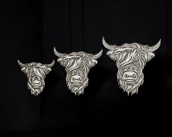 Sterling Silver Highland Cow Charms • Solderable Jewelry Embellishment • Farm Animal Accent Component • Sterling Silver Findings