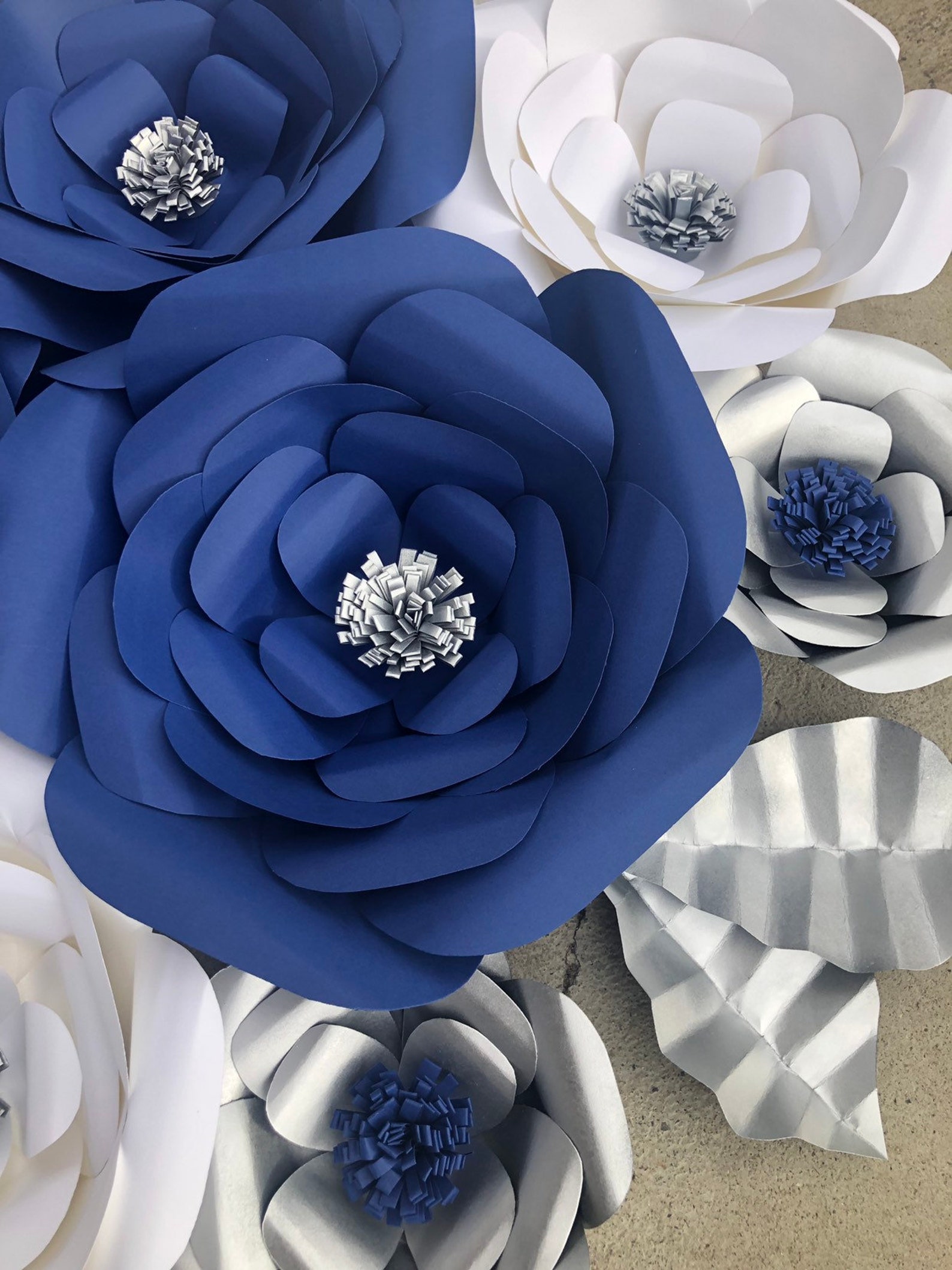 Paper Flower Backdrop Wall Decoration Navy Blue Paper Etsy