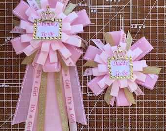 Princess Corsage|| Its a Girl Corsage || Mommy to be Corsage|| Daddy to be Corsage || Gold Baby Shower Corsage || Princess Baby Shower