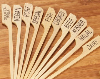 Food Label Marker Bamboo Wood Paddle Picks Skewers 3.5"