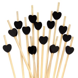 Decorative Black Heart Bamboo Cocktail Fruit Sandwich Picks Skewers for Catered Events, Holiday's, Restaurants or Buffets Party Supplies