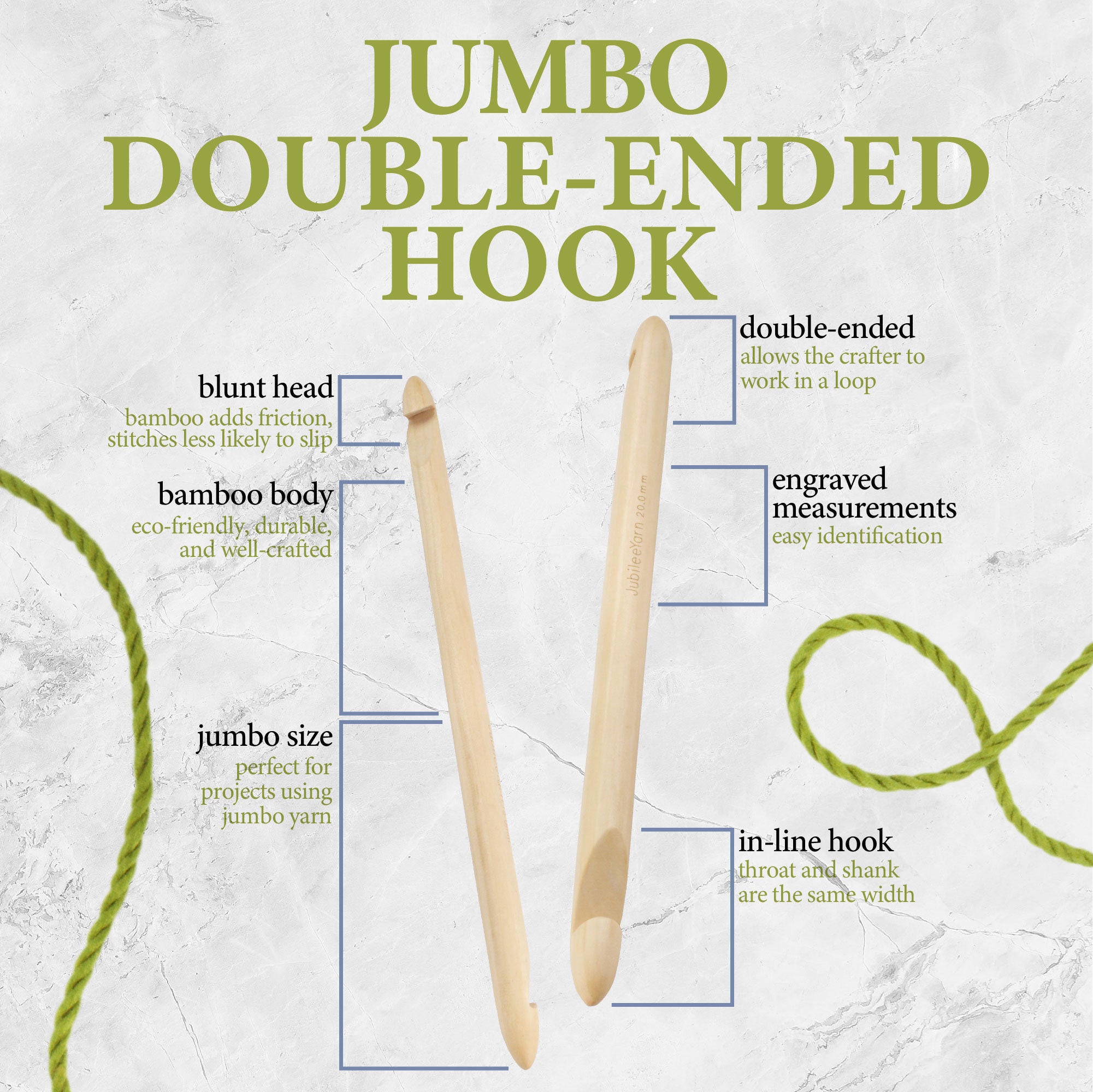 JubileeYarn Jumbo Extra Large Giant Bamboo Crochet Hook - US T (25mm)
