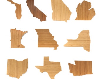 Bamboo State Silhouette Serving and Cutting Board - Various States