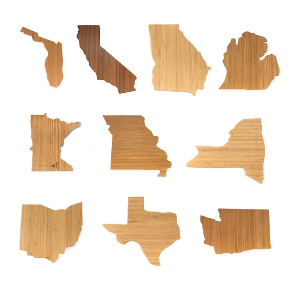 Bamboo State Silhouette Serving and Cutting Board - Various States