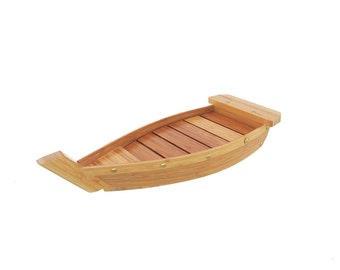 BambooMN Bamboo Wood Sushi Board Serving Tray and Display Boat