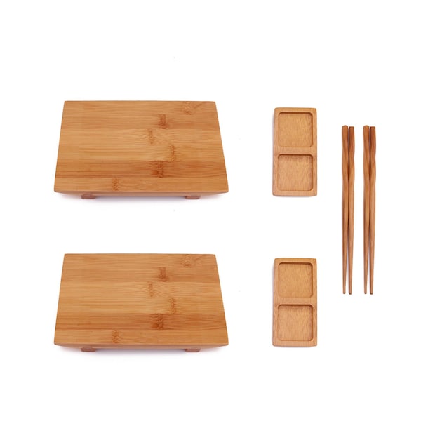 Bamboo Sushi Plate / Tray, Chopsticks and Compartment Sauce Dish