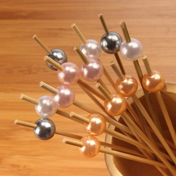 5.9" Decorative Pearl End Cocktail Fruit Sandwich Picks Skewers for Catered Events, Holiday's, Restaurants or Buffets Party Supplies
