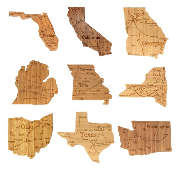 Bamboo Engraved State Silhouette w/ Map Serving and Cutting Board