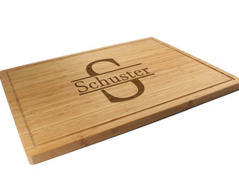 Personalized Bamboo Cutting Boards - Family Name Stamp-Style Engraving