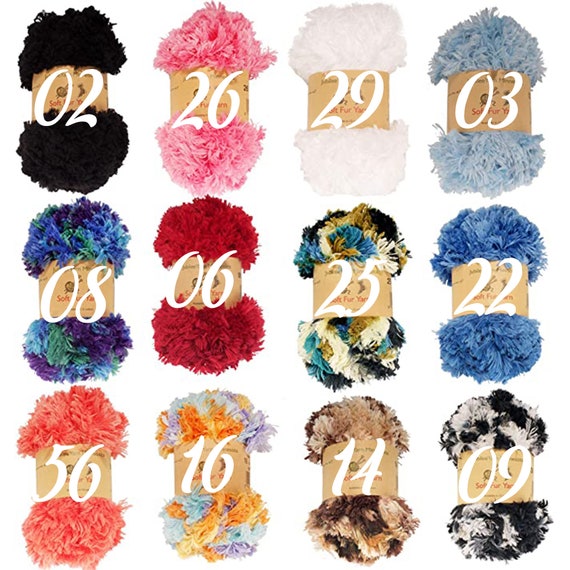 Jubileeyarn Chunky Fluffy Soft Fur Eyelash Yarn 100% Polyester 12 Color  Options 2 Skeins per Pack 