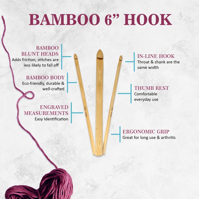 JubileeYarn 6 15pc Bamboo Crochet Hook Set image 3