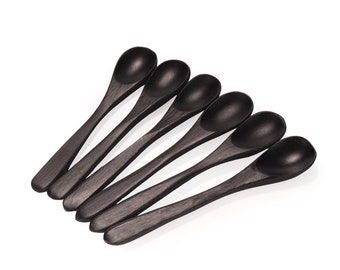 Black Oval Head Small Solid Bamboo Spice/Salt/Sugar Spoons