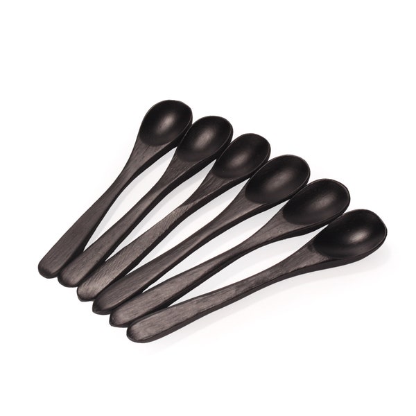 Black Oval Head Small Solid Bamboo Spice/Salt/Sugar Spoons