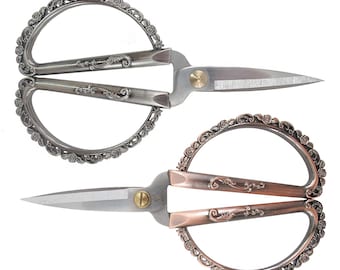 Gunmetal Gray or Copper Colored Rose Pattern Embroidery Scissors