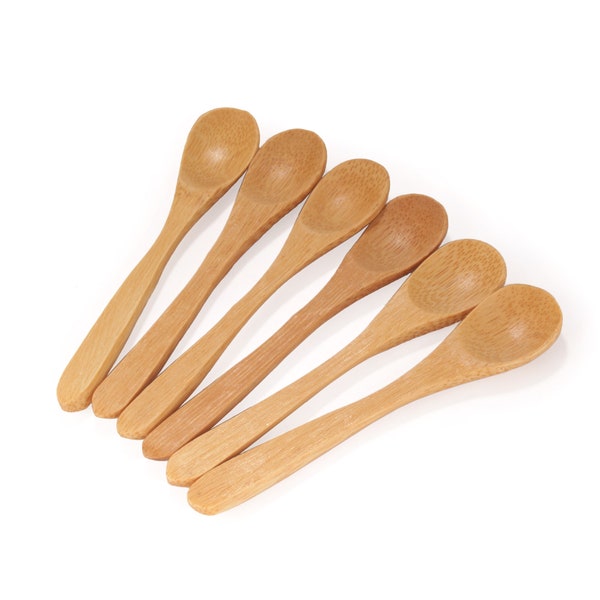 Brown Oval Head Small Solid Bamboo Spice/Salt/Sugar Spoons