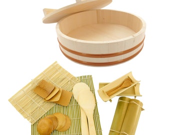 19 Piece Natural Sushi Making Kit, Tub Bowl with Lid and Sushi's Essentials Utensils