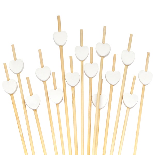 Decorative White Heart Bamboo Cocktail Fruit Sandwich Picks Skewers for Catered Events, Holiday's, Restaurants or Buffets Party Supplies