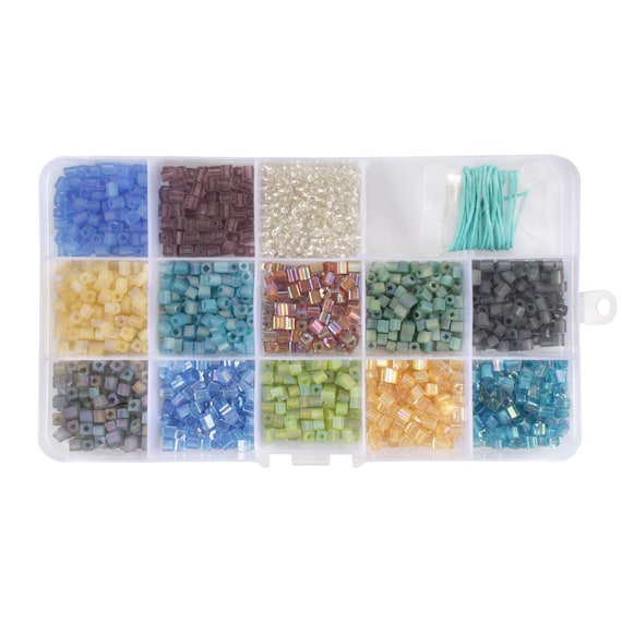 Assorted Bead Kits DIY Bracelet and Necklace Craft Set Square Glass Beads  With 3.5m of Wax & Elastic Thread Assortment 210 