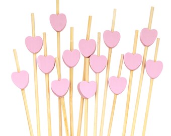 Decorative Pink Heart Bamboo Cocktail Fruit Sandwich Picks Skewers for Catered Events, Holiday's, Restaurants or Buffets Party Supplies