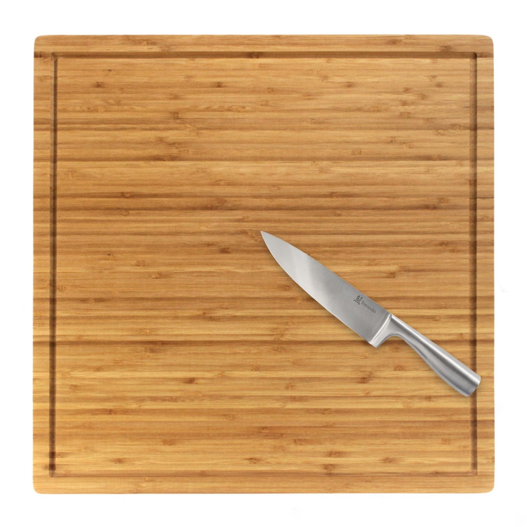Premium Bamboo Cutting Board Grooved/flat With Chef's Knife Set Etsy