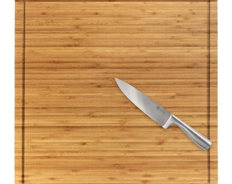 Premium Bamboo Cutting Board - Grooved/Flat with Chef's Knife Set