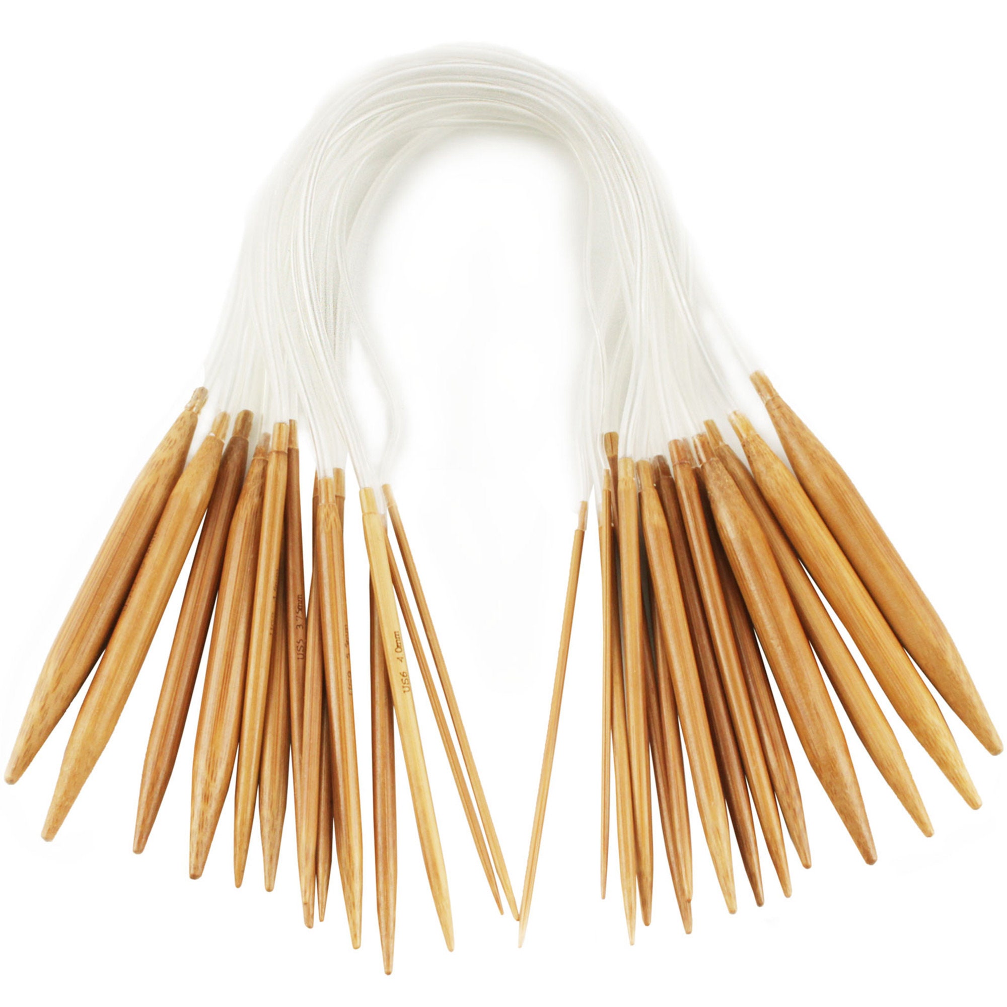18 Pairs Bamboo Circular Knitting Needles 75 Pcs 15 Sizes Bamboo