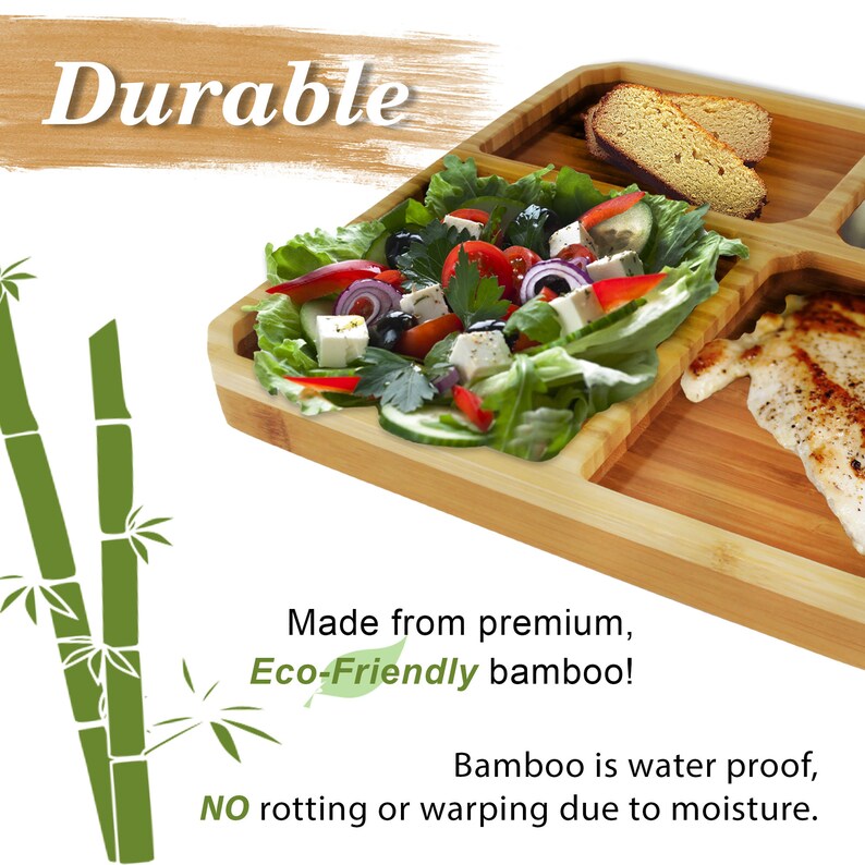 Bamboo Portion Control Plates Ecoware Reusable Dinnerware Divided Plates for Adults and Kids 3 Styles image 8