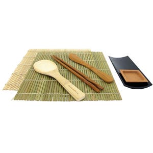 BlauKe Bamboo Sushi Making Kit with 2 Sushi Rolling Mats, 5 Pairs of Reusable Bamboo Chopsticks, 1 Rice Paddle and 1 Spreader - Beginner Sushi Kit