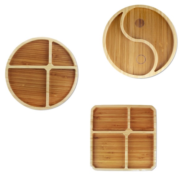 Bamboo Portion Control Plates Ecoware Reusable Dinnerware Divided Plates for Adults and Kids - 3 Styles