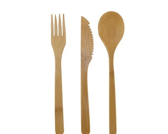 Bamboo Wooden Dinner Flatware Utensils - Forks, Knives, and Spoons